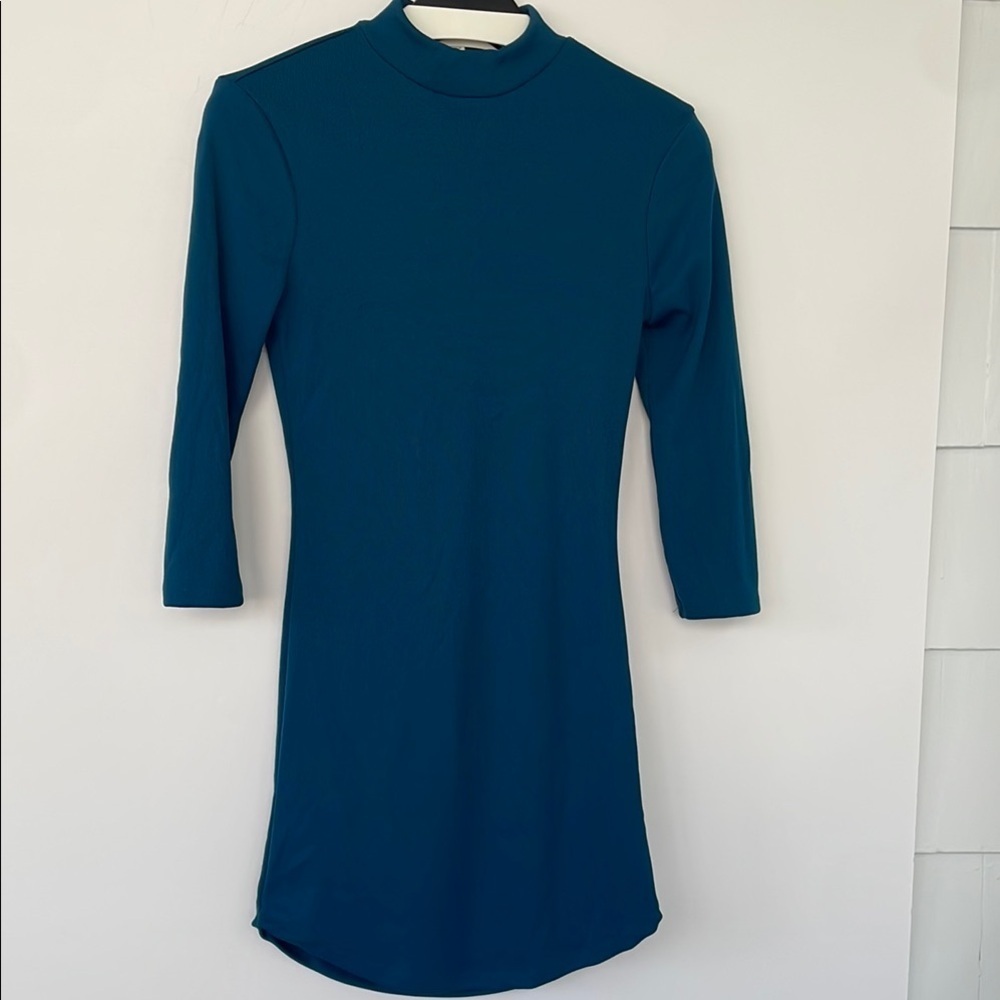Forever 21 Blue Sheath Dress Mock Neck 3/4 Sleeve Medium